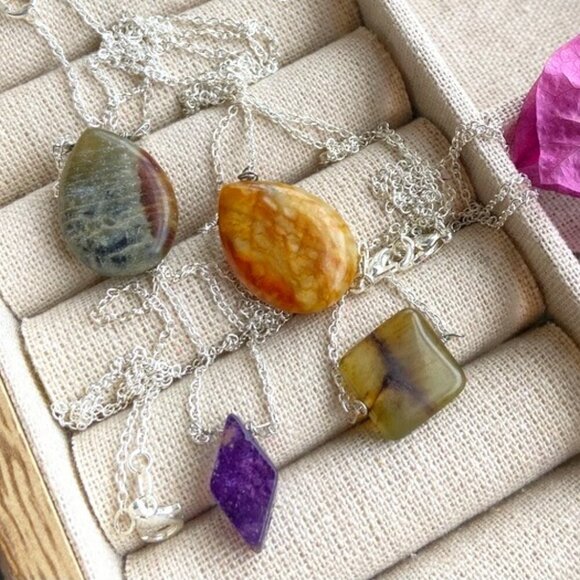 Pendant sterling silver gemstone drops delicate chunky necklace - Picture 1 of 8